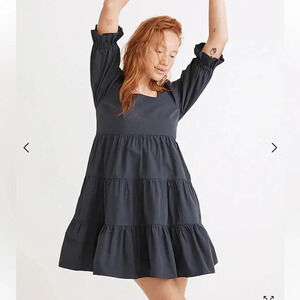 Madewell Lizzie Babydoll Poplin Dress Size 16W Twilight Blue Cotton Mini Layered
